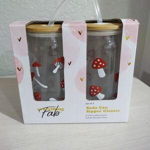 Mushroom Soda Can Sipper Glasses Set
